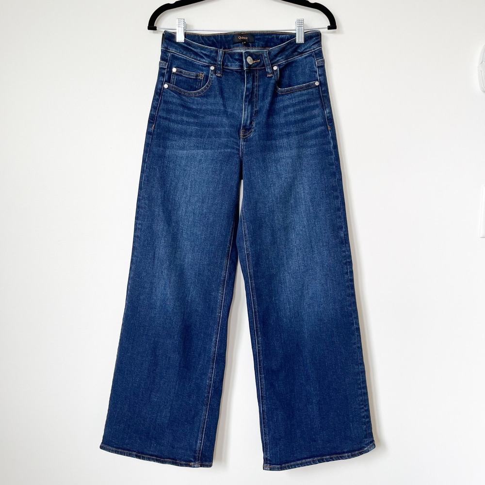 Quince Organic Bella Stretch Wide Leg Jeans Womens 27 Midnight Blue